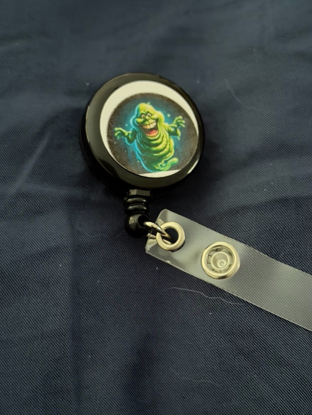 Black Retractable Badge Reel with Green Ghost Design